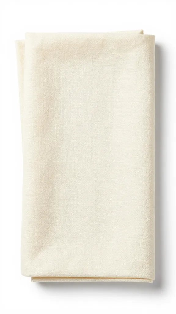 folded ivory linen napkin, matte texture, soft daylight