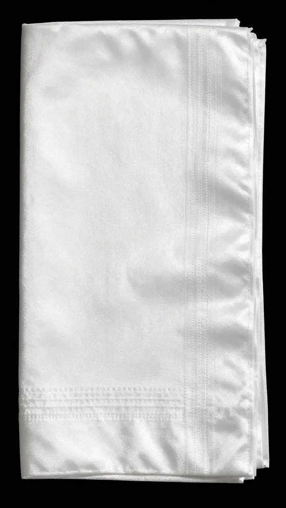 single white satin napkin, glossy highlight under flash