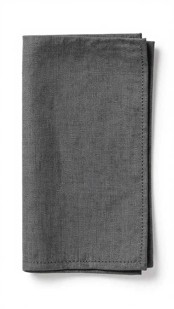 charcoal linen napkin with mitered corner stitching
