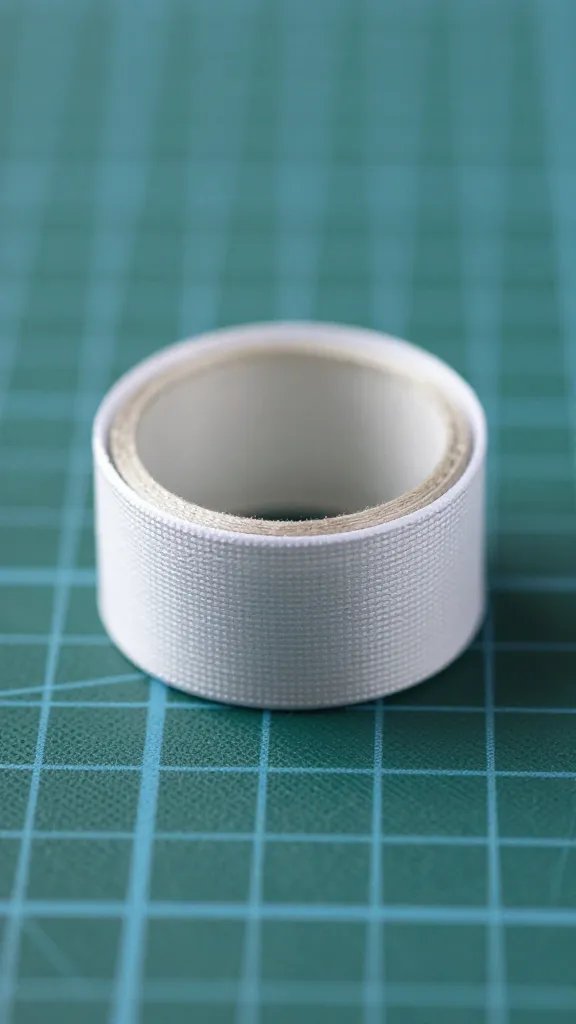 ribbon-wrapped napkin ring core on cutting mat, macro