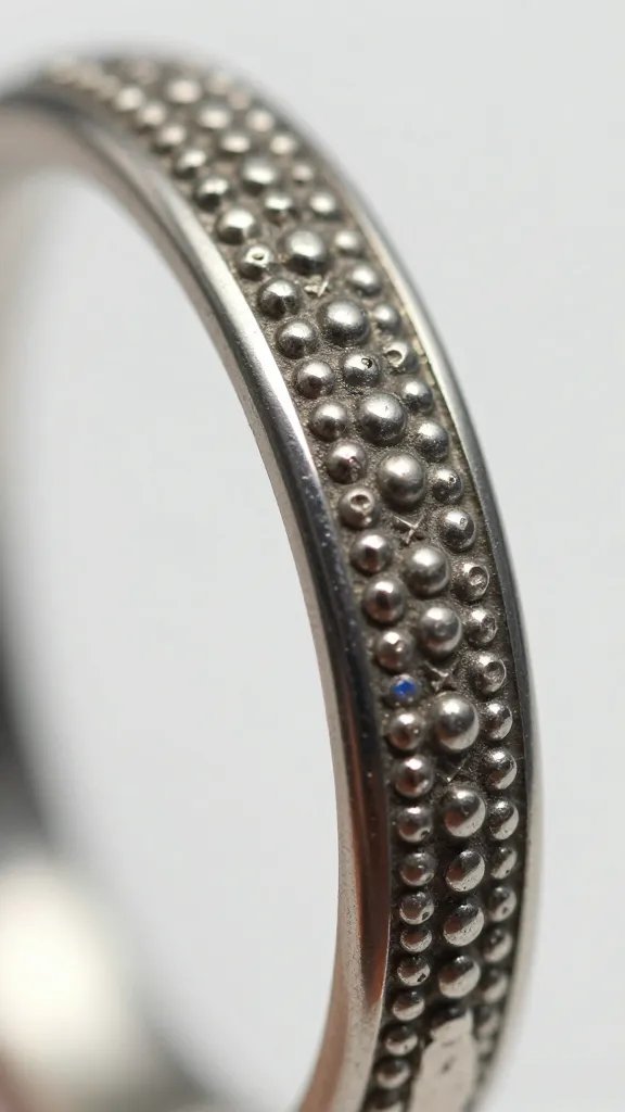 hot glue bead detailing on ring edge, extreme closeup