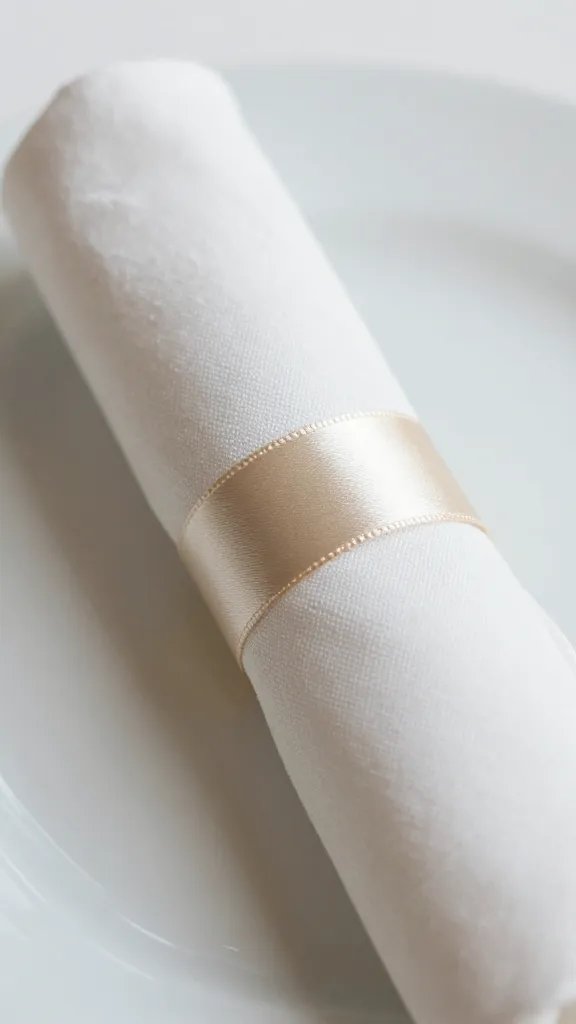 satin ribbon finish on handcrafted napkin ring, closeup