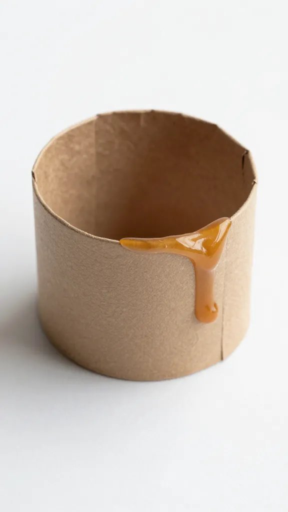 single kraft paper napkin ring with glossy glue swirl, macro