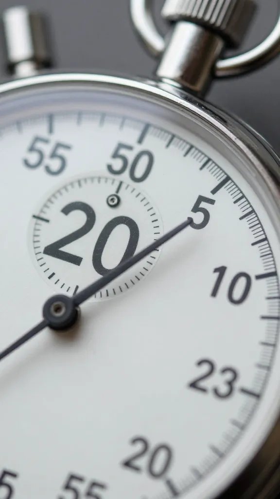 closeup of a stopwatch showing 20 minutes on wrist