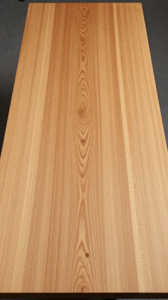 Quarter-sawn oak tabletop showing ray fleck grain