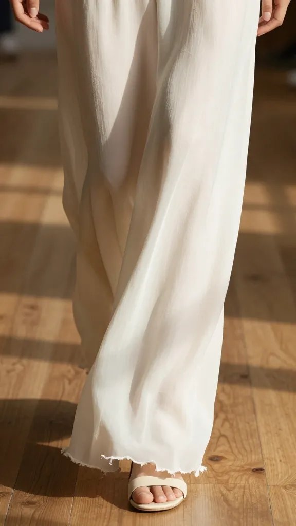ripple detail of chiffon runner catching sunlight on wood