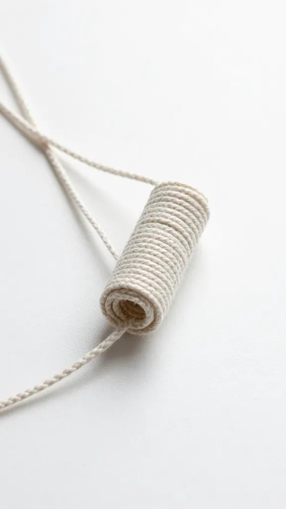 closeup cotton sash cord coil on white tabletop