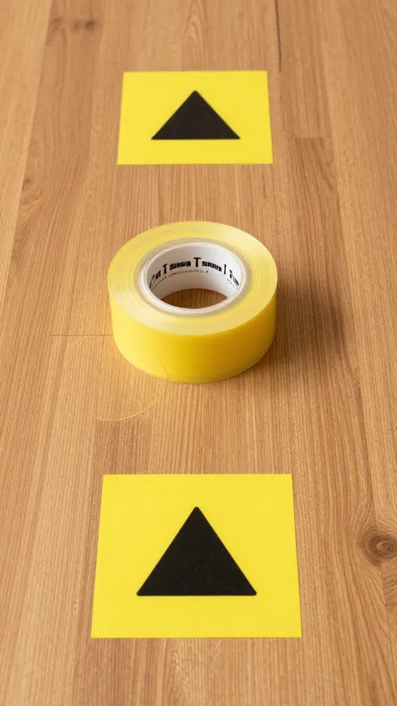 three-foot safety radius marker tape on hardwood floor