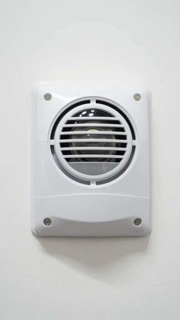 carbon monoxide alarm closeup on white wall, test light on