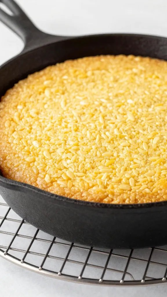cast-iron skillet cornbread on metal cooling rack