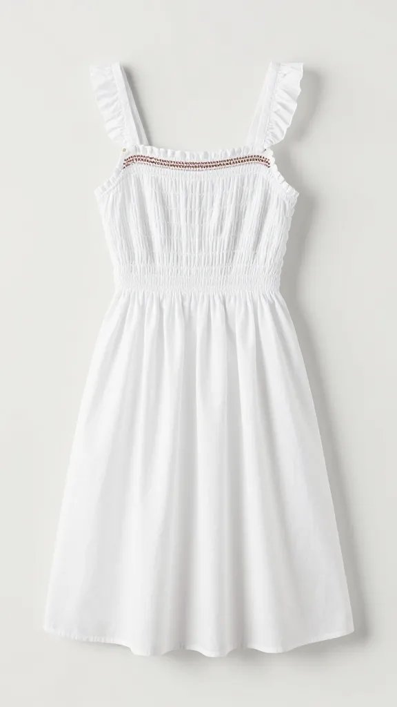 white cotton sundress bodice with smocking detail