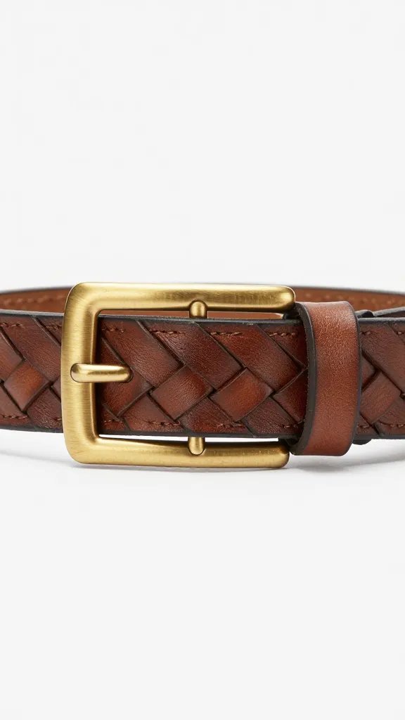woven leather belt buckle in brushed brass, tight crop