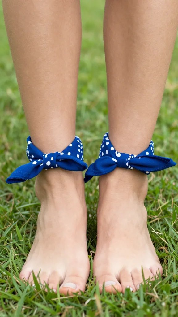 closeup of tied bandanna around two ankles on grass