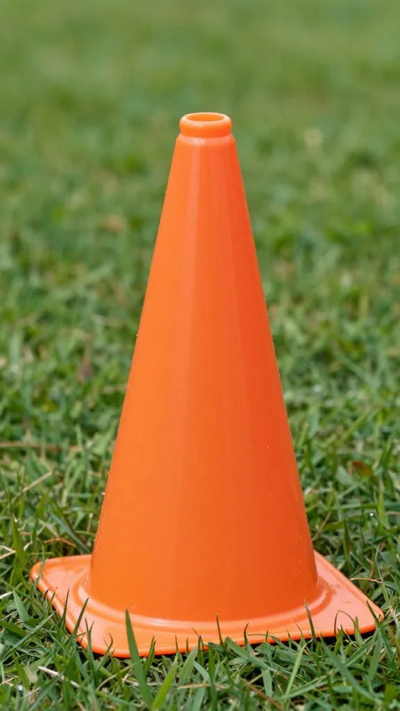 single orange cone made from inverted picnic cup on lawn