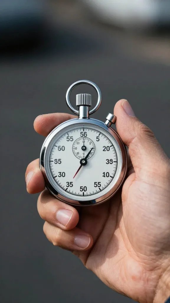 stopwatch in a coach’s hand, thumb on start button