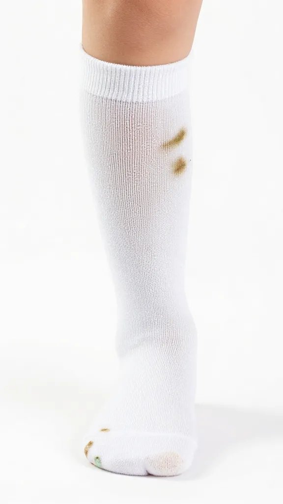 kid’s knee-high athletic sock with grass stains, macro