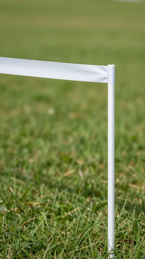 crisp white finish line ribbon staked in short grass