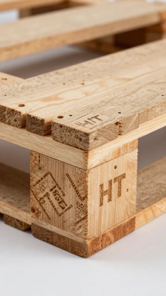 closeup HT-stamped pallet block on clean wooden pallet