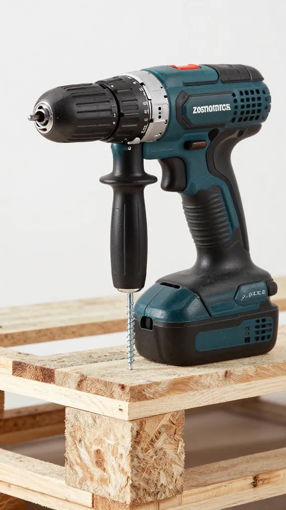 cordless drill driving screw into pallet corner joint