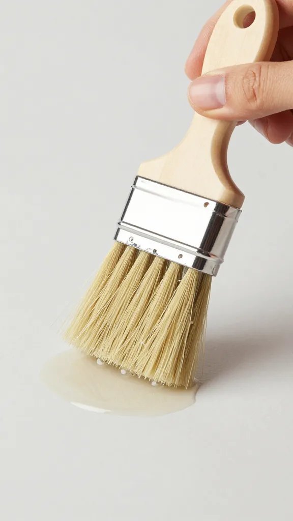 natural bristle brush applying clear outdoor sealant