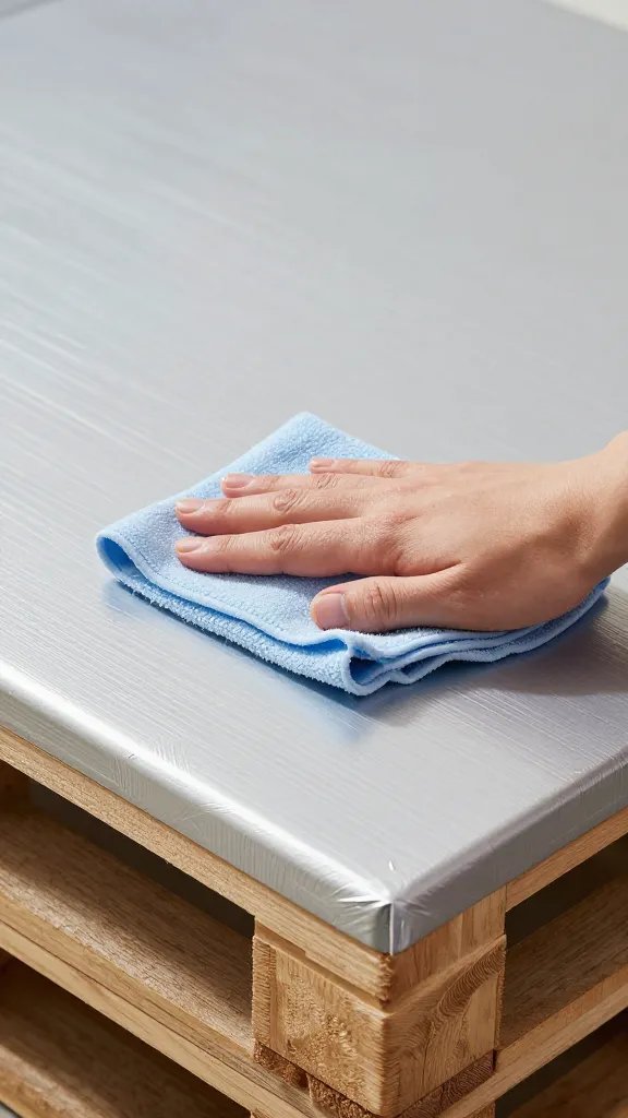 damp cloth wiping pallet surface before sealing