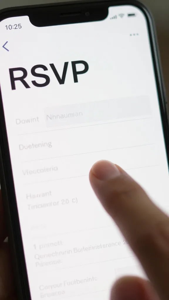closeup RSVP form on smartphone screen, thumb tapping submit