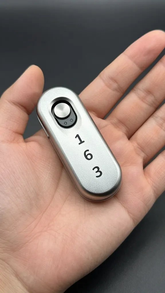 handheld clicker counter in palm, stainless steel, numbers visible