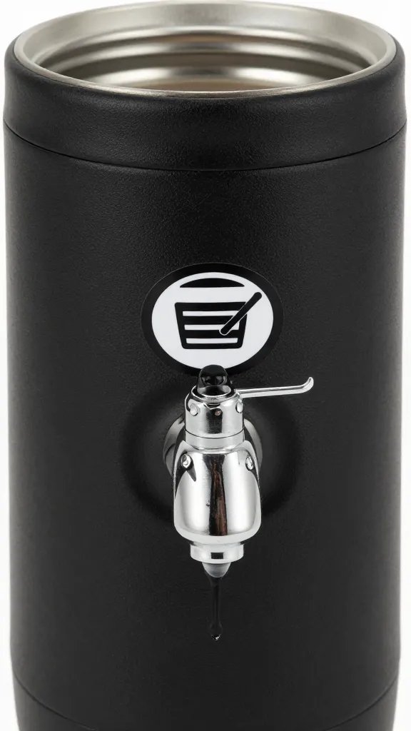 insulated beverage cooler spigot dripping, branded sticker visible