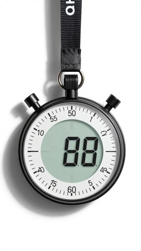 stopwatch timer on lanyard, large digits, bright sunlight