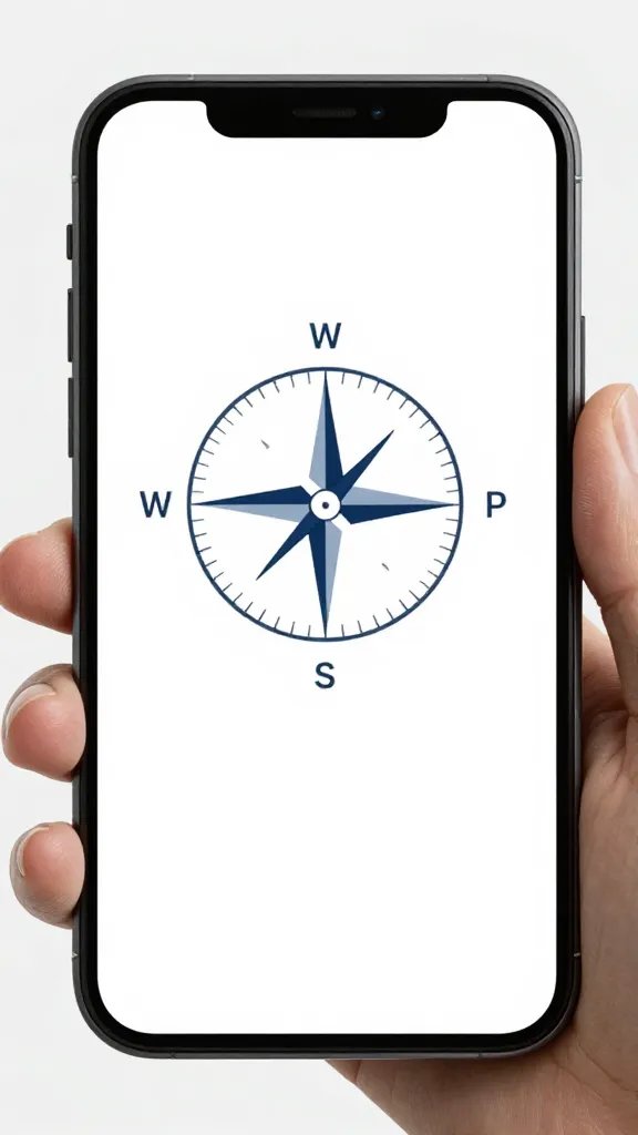 smartphone compass app screen held in hand