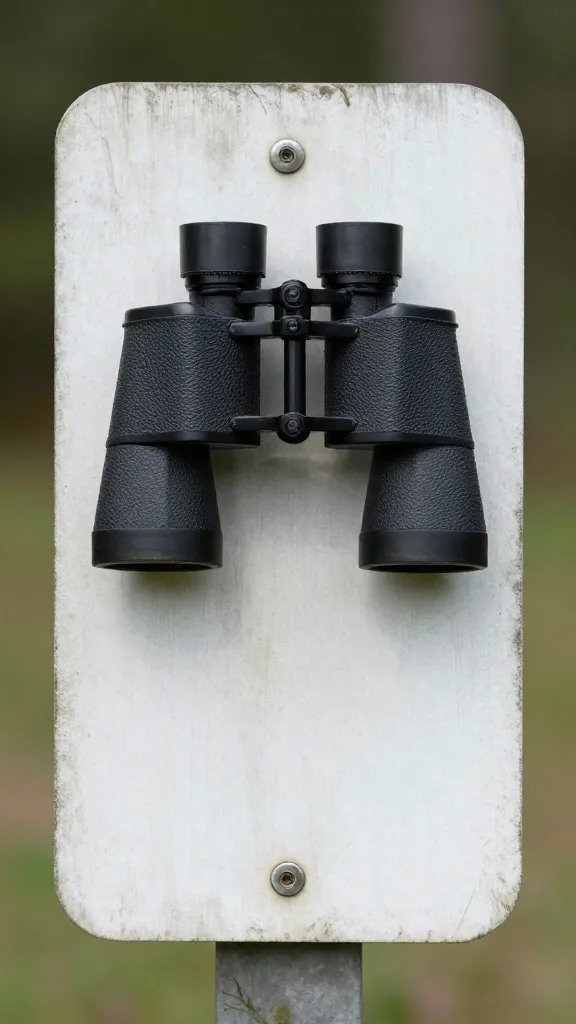 binoculars resting on faded trail marker
