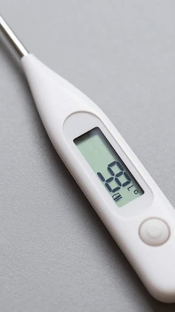 digital probe thermometer reading 39°F in cooler, closeup