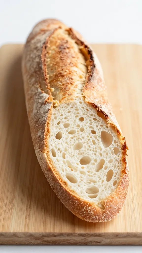 Slice of stale baguette on cutting board