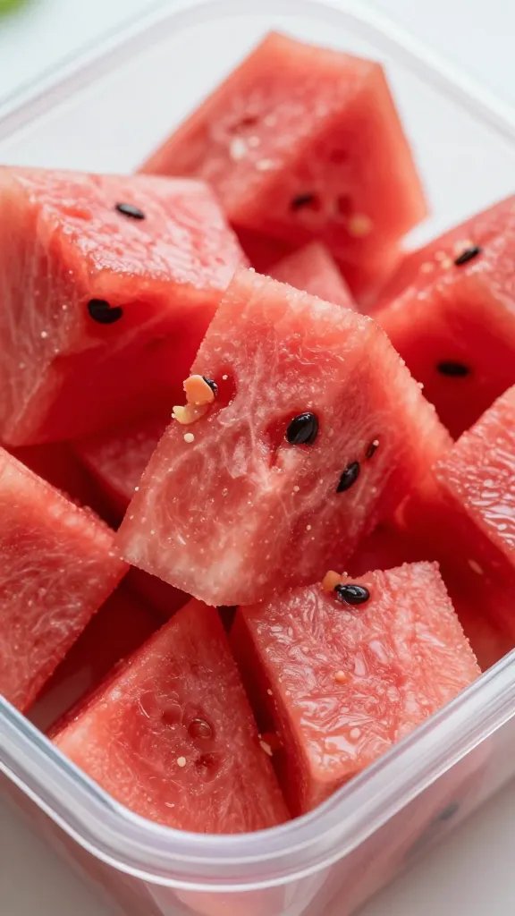 Closeup container of cut watermelon cubes