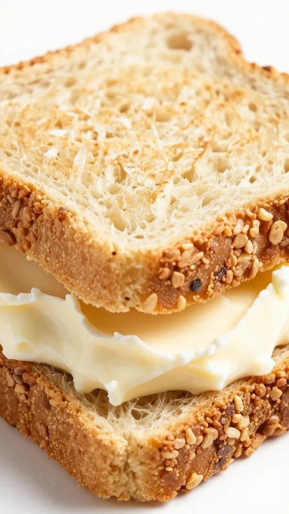 closeup of cream cheese–lined mini sandwich on rye