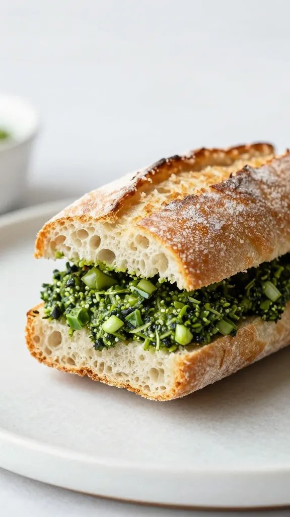 pesto-brushed mini ciabatta sandwich, tight macro
