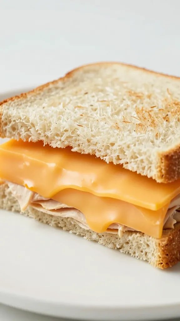 cheddar slice shielding bread in bite-sized turkey sandwich
