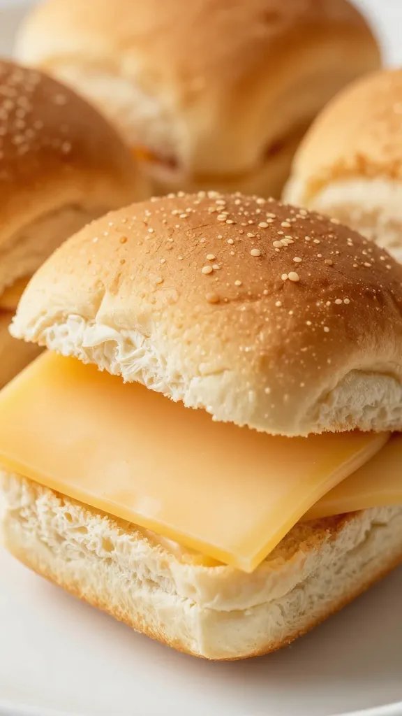 mayo confined between cheese layers in mini slider, closeup