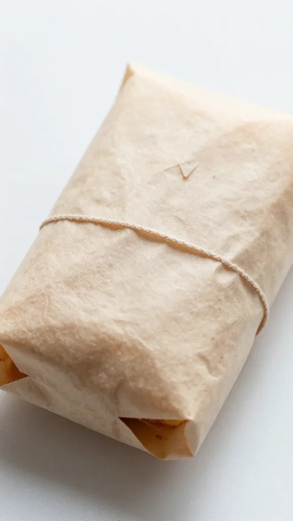 tightly wrapped mini sandwich in parchment, seam detail