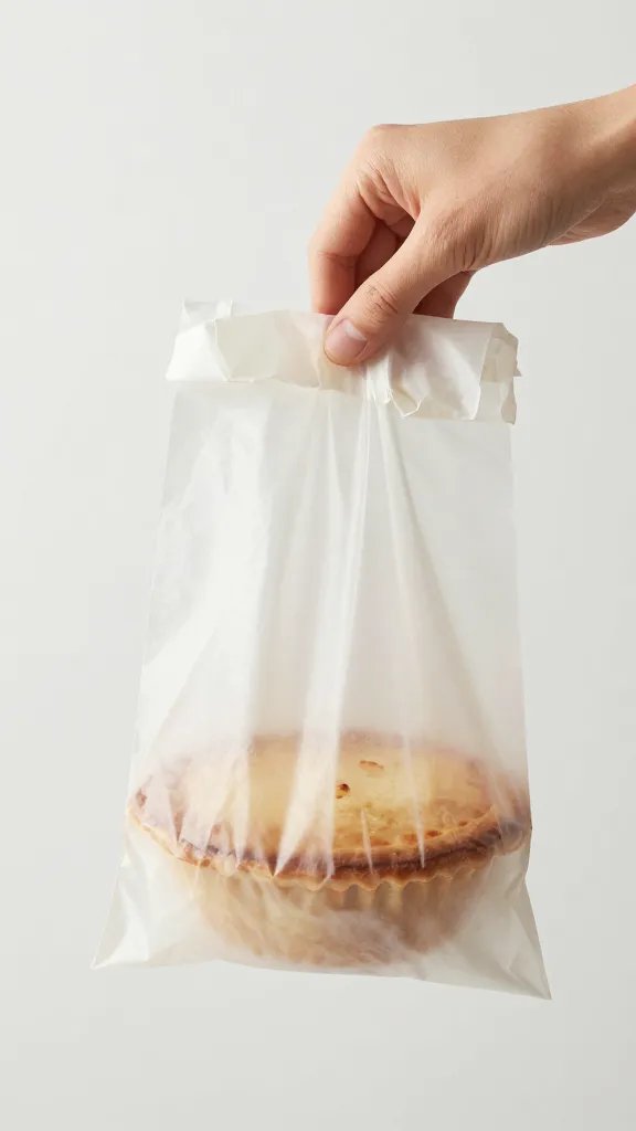 single hand pie in wax paper bag, half-open