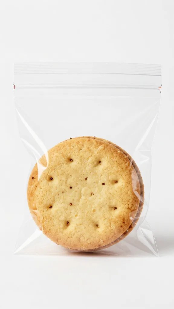 slice-and-bake cookie sandwich in zip bag, labeled