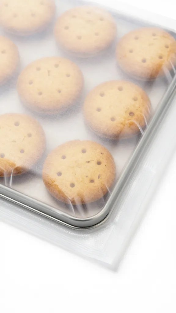 reusable ice pack beneath tin of bar cookies, corner detail