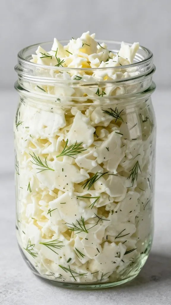 mason jar coleslaw with visible dill flecks