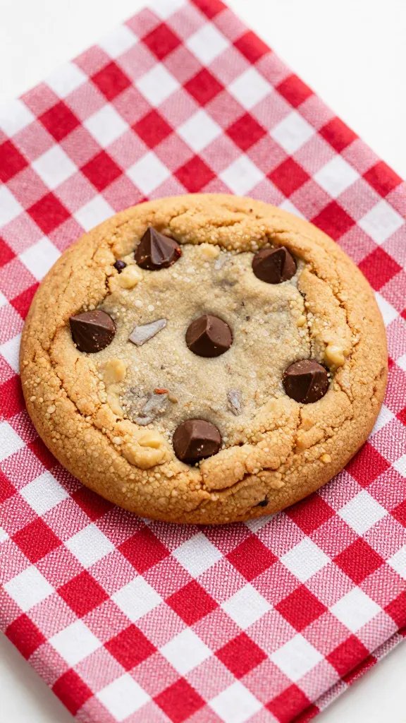chocolate chip cookie on red gingham cloth