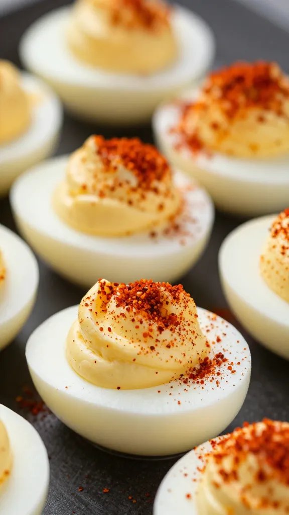 deviled egg half dusted with paprika