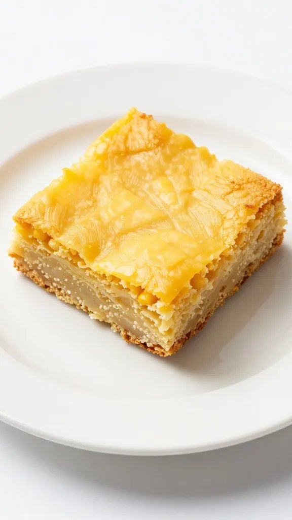 buttered cornbread square on white plate