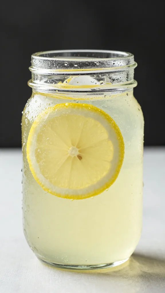 lemonade-filled mason jar with condensation drops