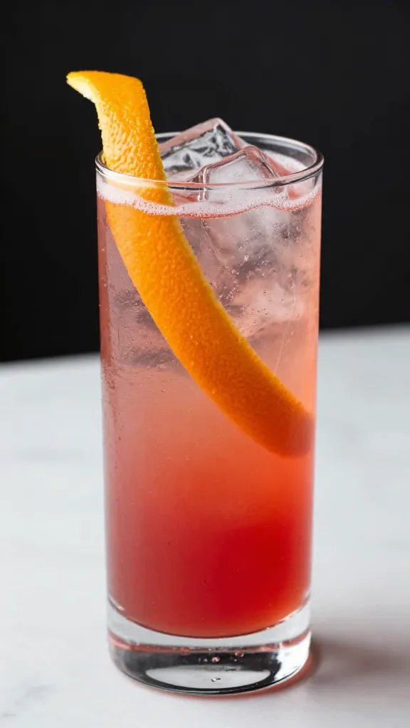 highball of cranberry spritz with thin orange twist