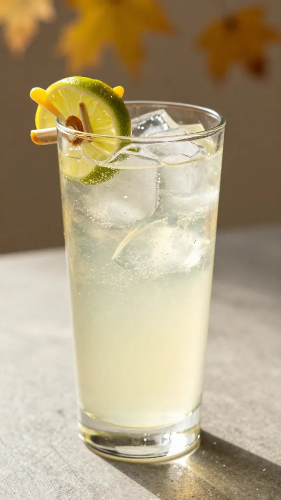 spritz glass with lime wheel, crisp autumn light