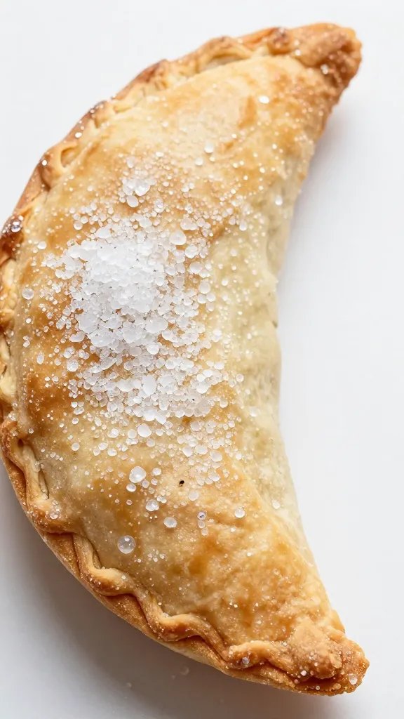 closeup half-moon hand pie with coarse sugar sparkle
